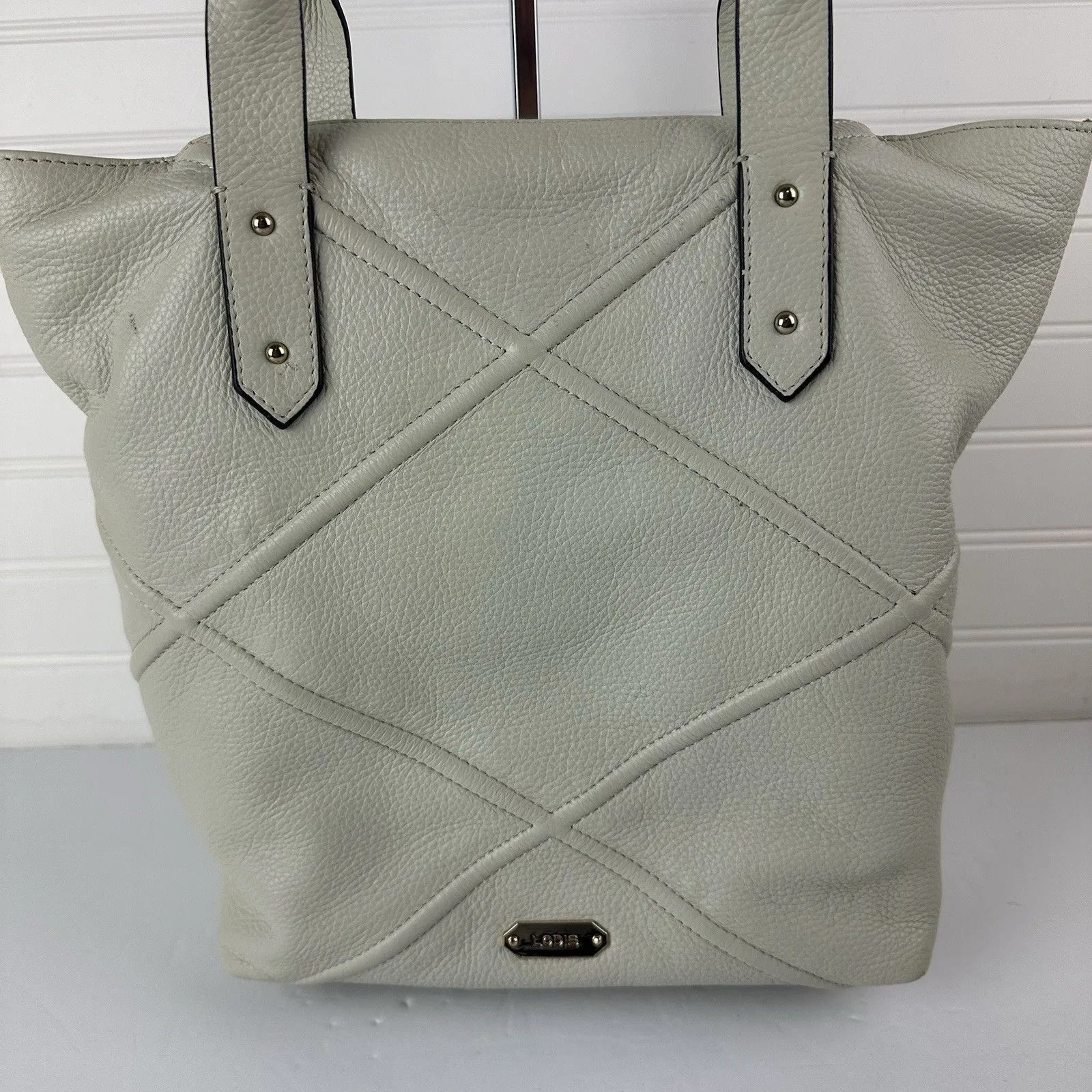 Lodis Aria Leather Tote Organizer Purse Shoulder Bucket Bag Mushroom Off White - Image 2