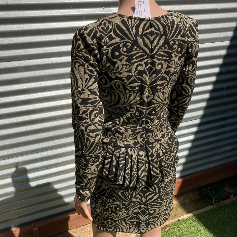Ganni Schiffer Glitter Print Long Sleeve Peplum Dress Gold Size S NWT - Image 13