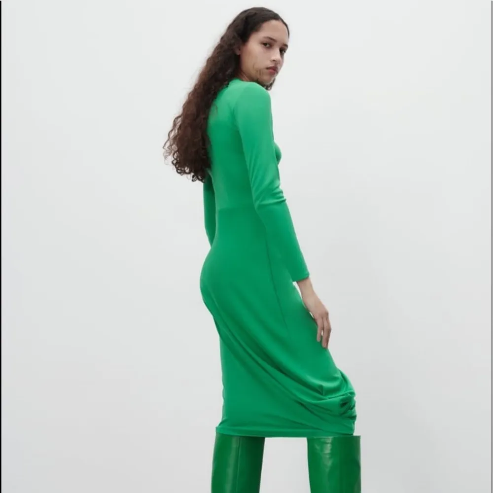 Zara Long Sleeve FLOWY DRAPED DRESS HIGH COLLAR Pleat Detail Asymmetric Hem NEW - Image 3