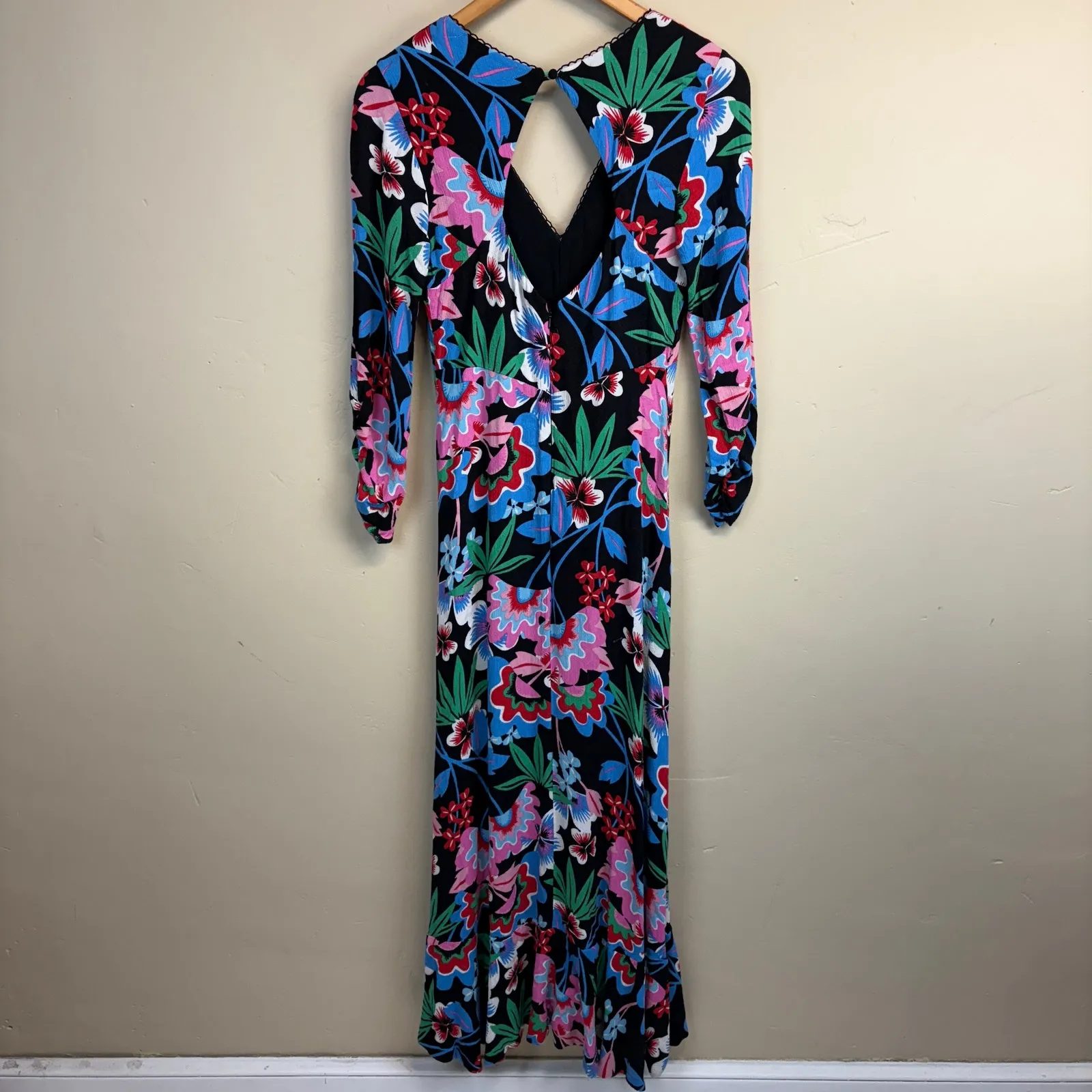 Anthropologie Maeve Ruched V-Neck Floral Midi/Maxi Dress Size 4 - Image 4