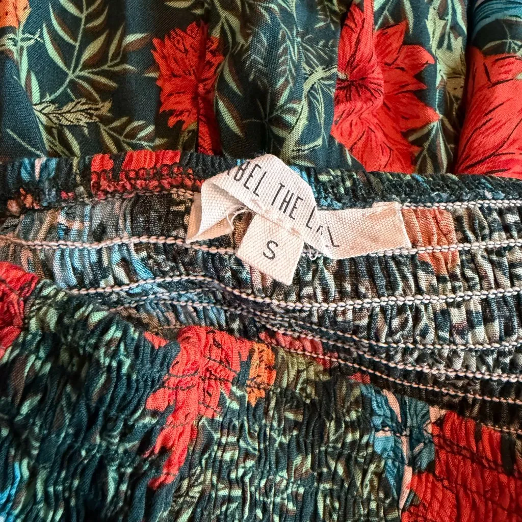 Abel the Label Green Red Strapless Dress Floral Print Maxi Length Size Small - Image 10