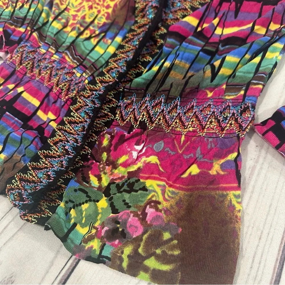 Albert Makali M Multicolor Boho Chic Snap Button Cardigan Bold Art Colorful - Image 3