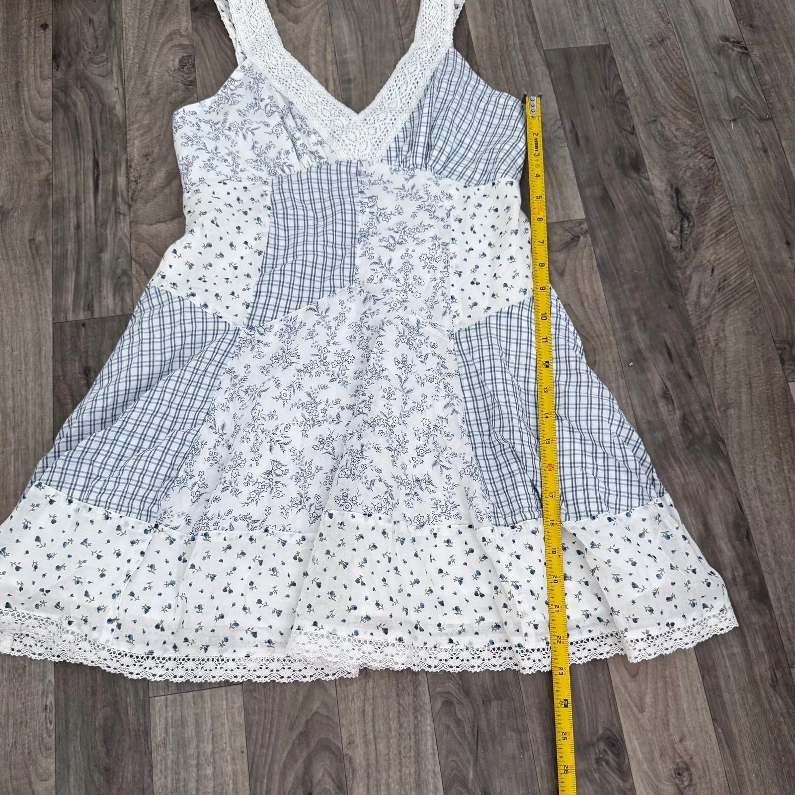 American Eagle coquette cottagecore patchwork Lace Inset Mini Dress - Image 4