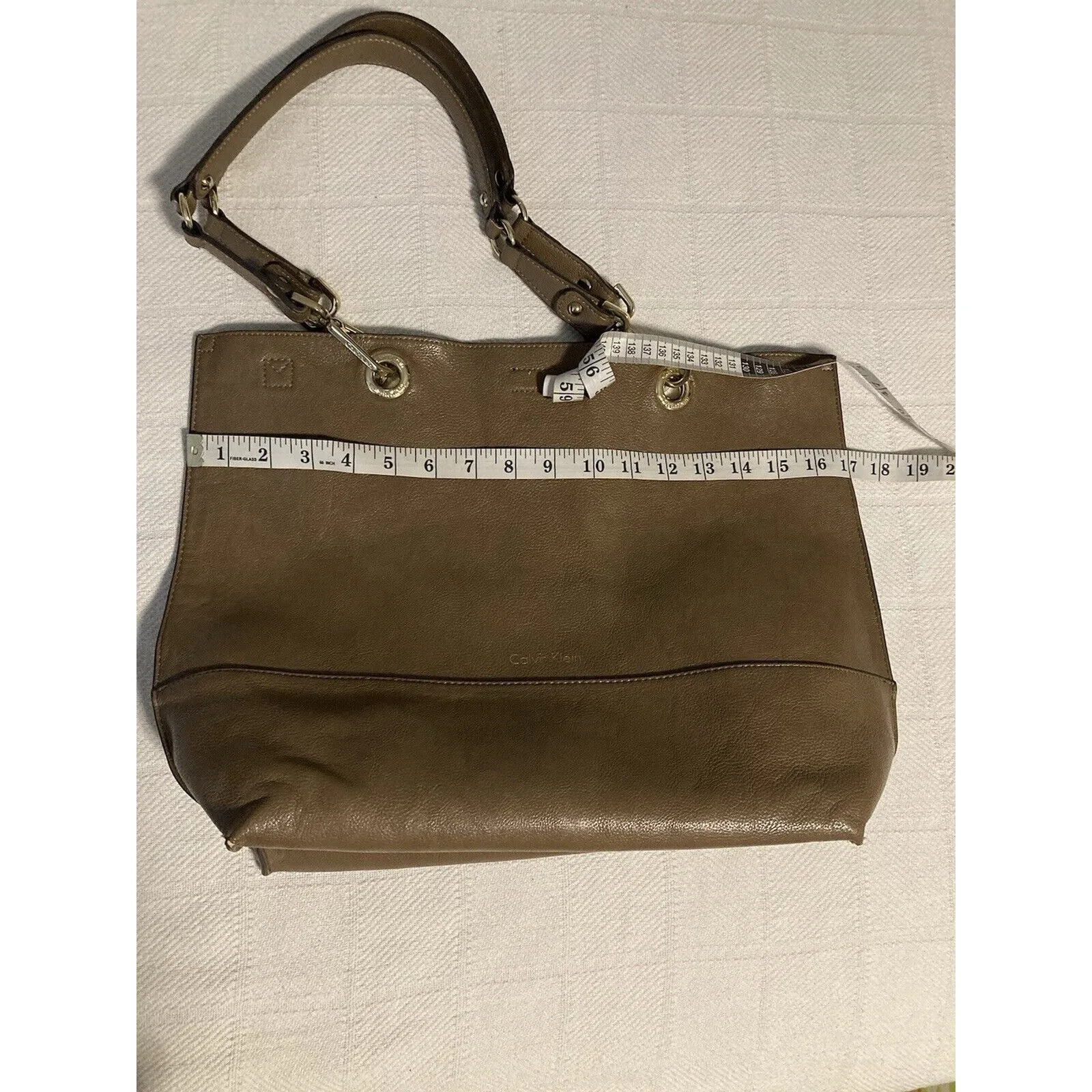 Calvin Klein Handbag Purse Tote Shoulder Bag Brown Taupe Tan Magnetic Closure - Image 8