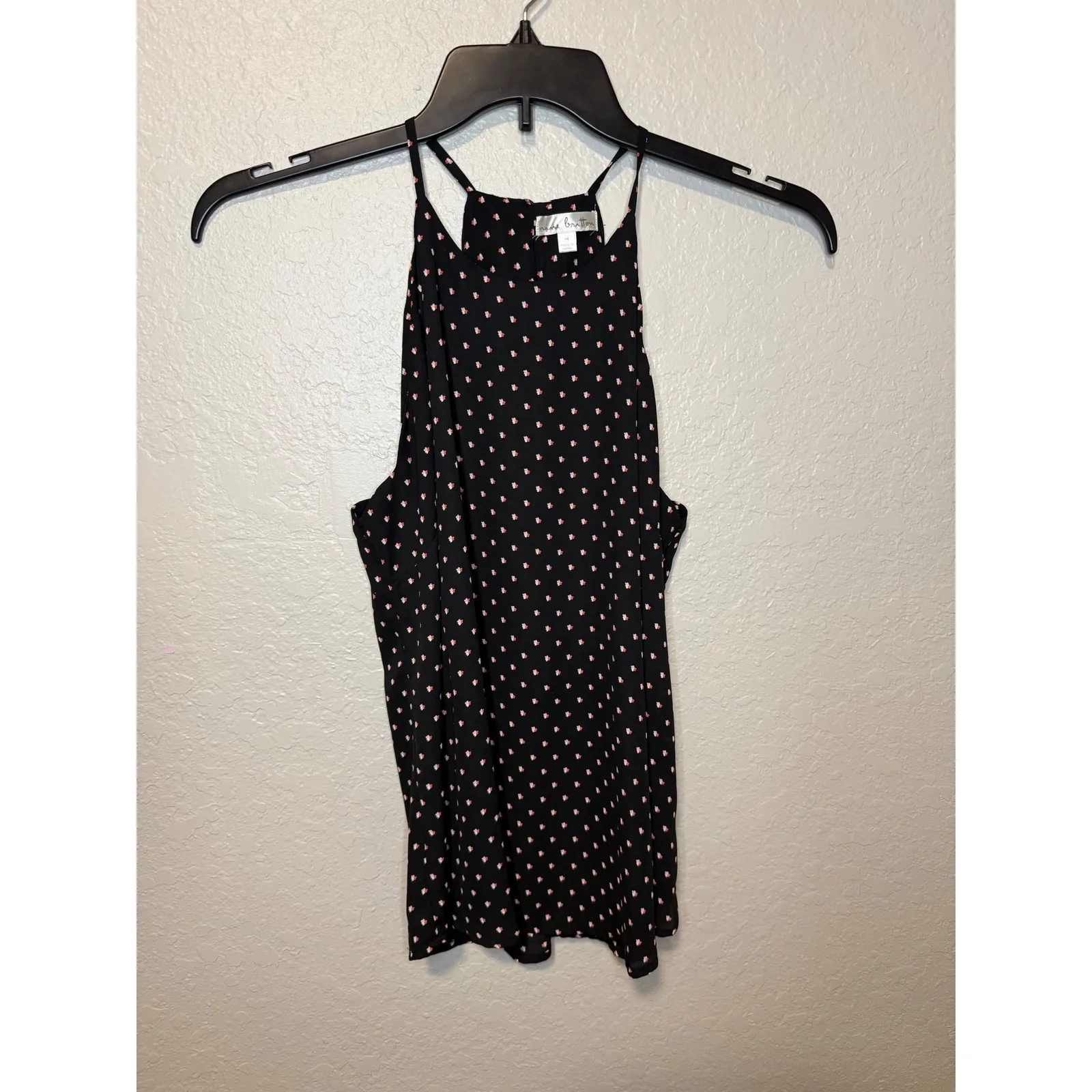 Nine Britton Women's Black Sleeveless Halter Top Pink Floral Dots Size M - Image 3