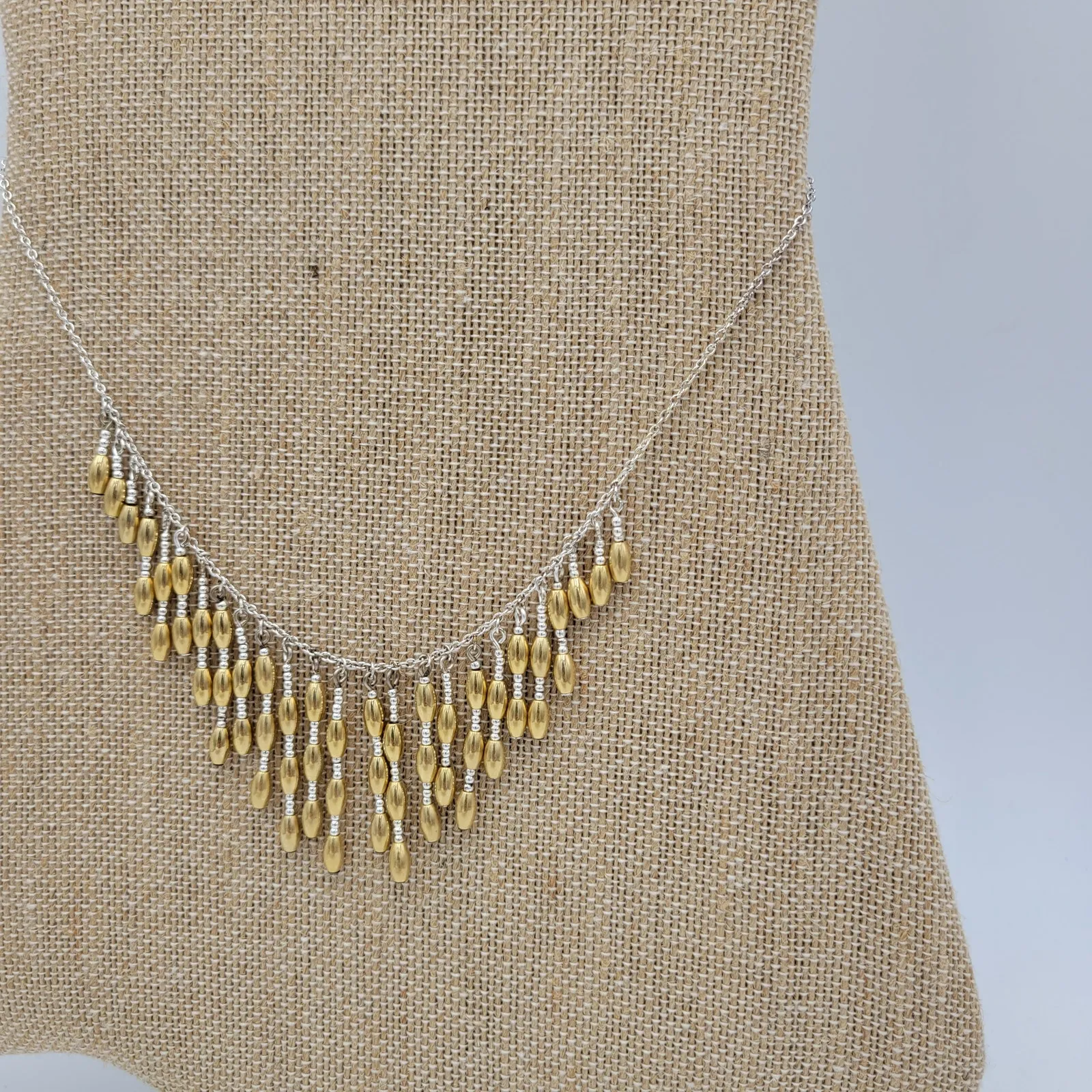 Vintage Napier‎ Metal Barrel Beads Bib Neckleace 19" Gold Silver Tone Dangling - Image 2