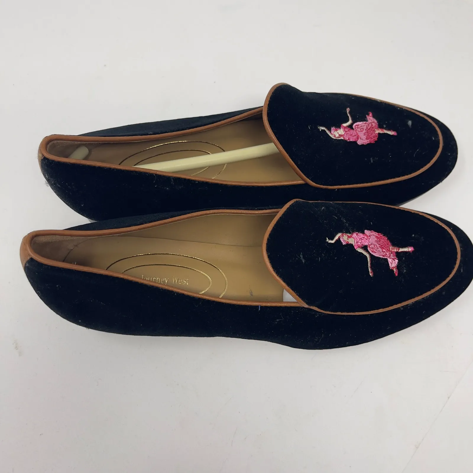 Journey West Loafers Flats Embroidered Ballerina Velvet Shoes Belgian Loafers 6 Black - Image 4