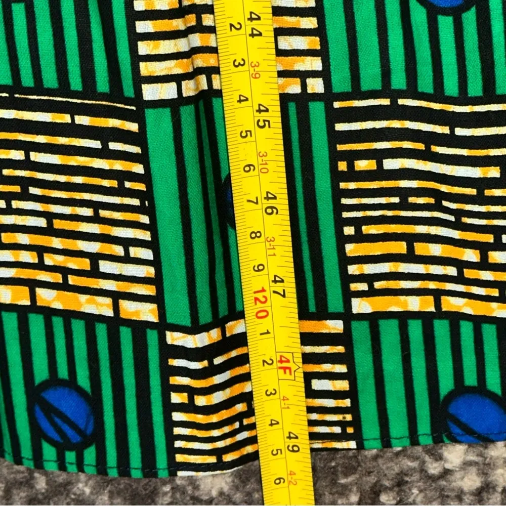 Royal Native Women’s Size S Green Bricks Cotton African Tie Shoulder Dress - Image 9
