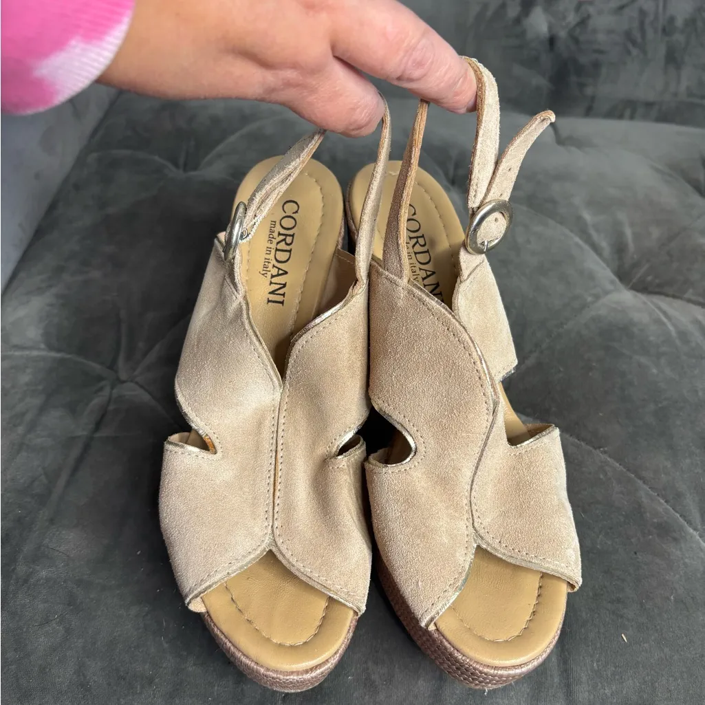 Cordani Beige Suede Platform Heels, Size 38/ Tan - Image 2