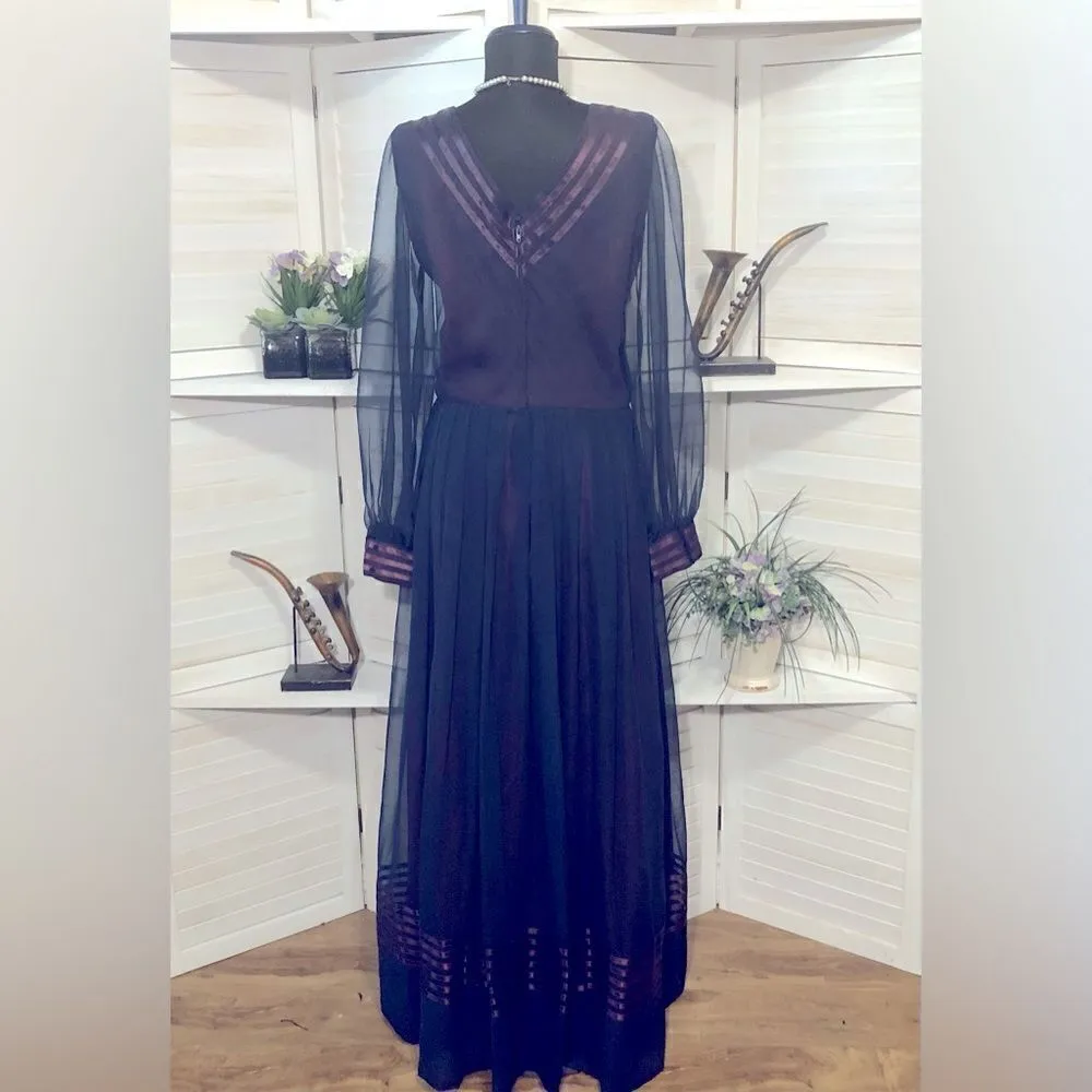 Vintage Abe Schrader 70s Lace Maxi Dress Purple Navy M Size M - Image 6