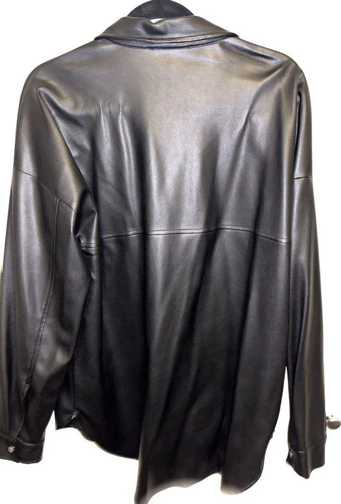 12th Tribe Owen Black Vegan
Leather Shirt Jacket m/l - Image 4