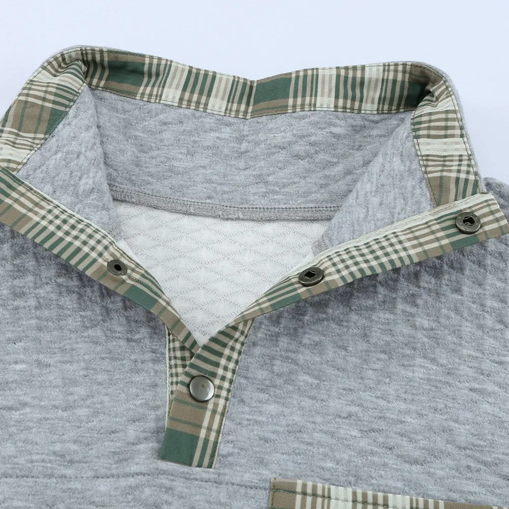 Grey Quilted Sweatshirt Green Plaid Elbow Patches Size XL Gray - Image 3