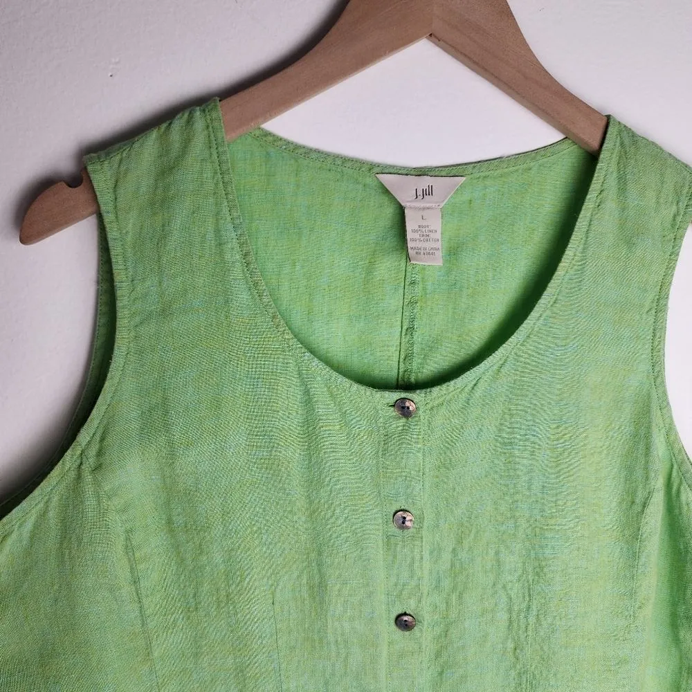 J.Jill Linen Top Blouse Lime Green Sleeveless Button - Image 5