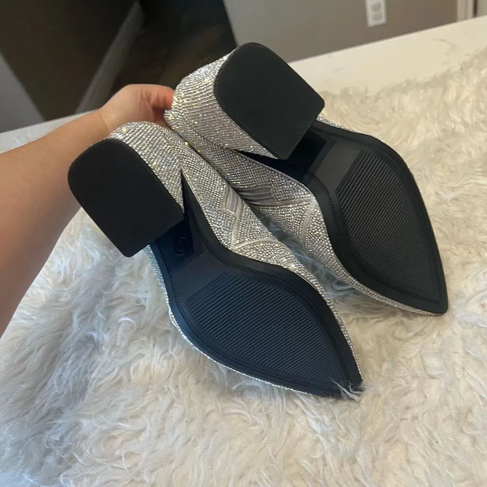 Sparkling boots, booties for party concert chunky heel 9 Silver - Image 5