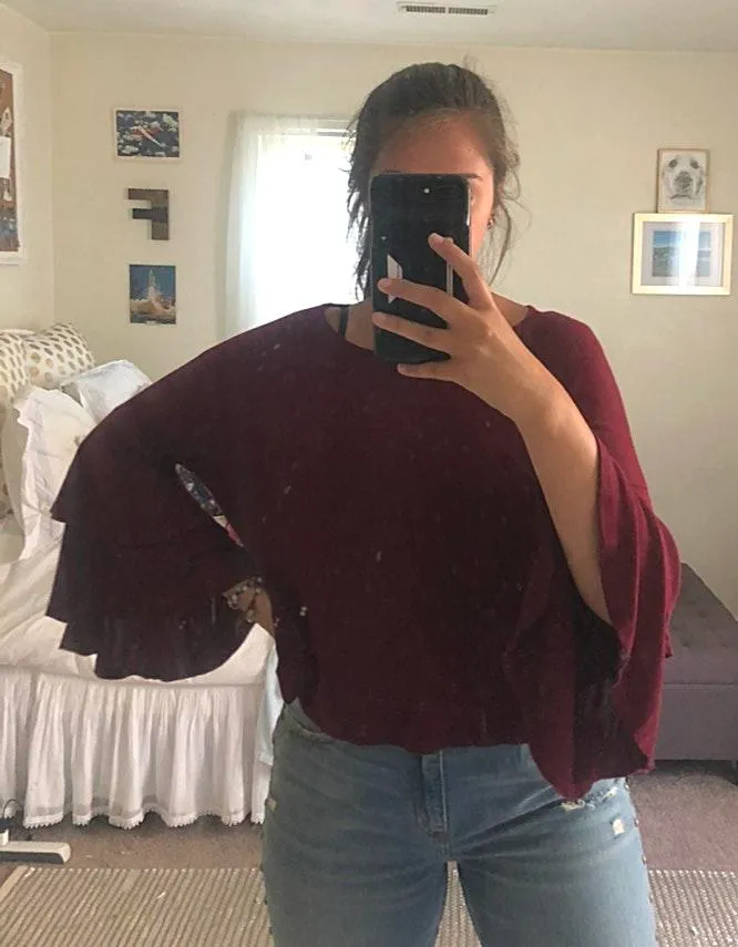 Bell Sleeve Maroon shirt Red Size M - Image 2