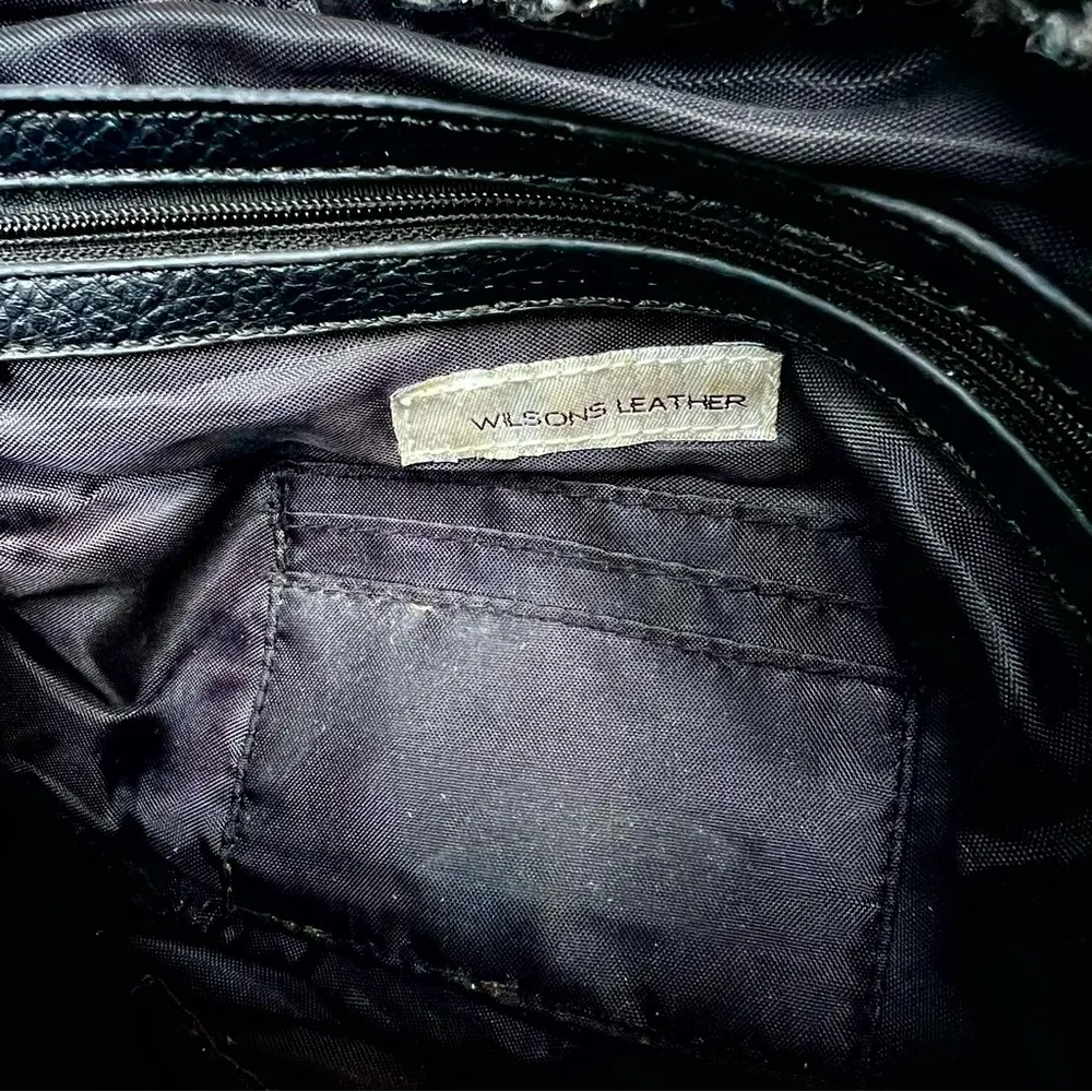 Wilson Tweed and Leather Bucket Handbag Black - Image 8