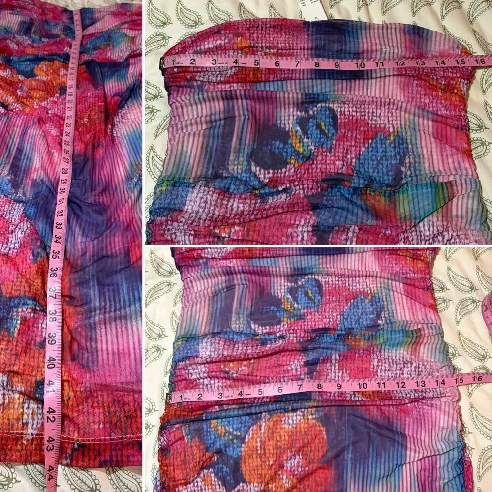 Anthropologie Multicolor The Soleil Slim Strapless Ruched Mesh Midi Dress Pink M - Image 12