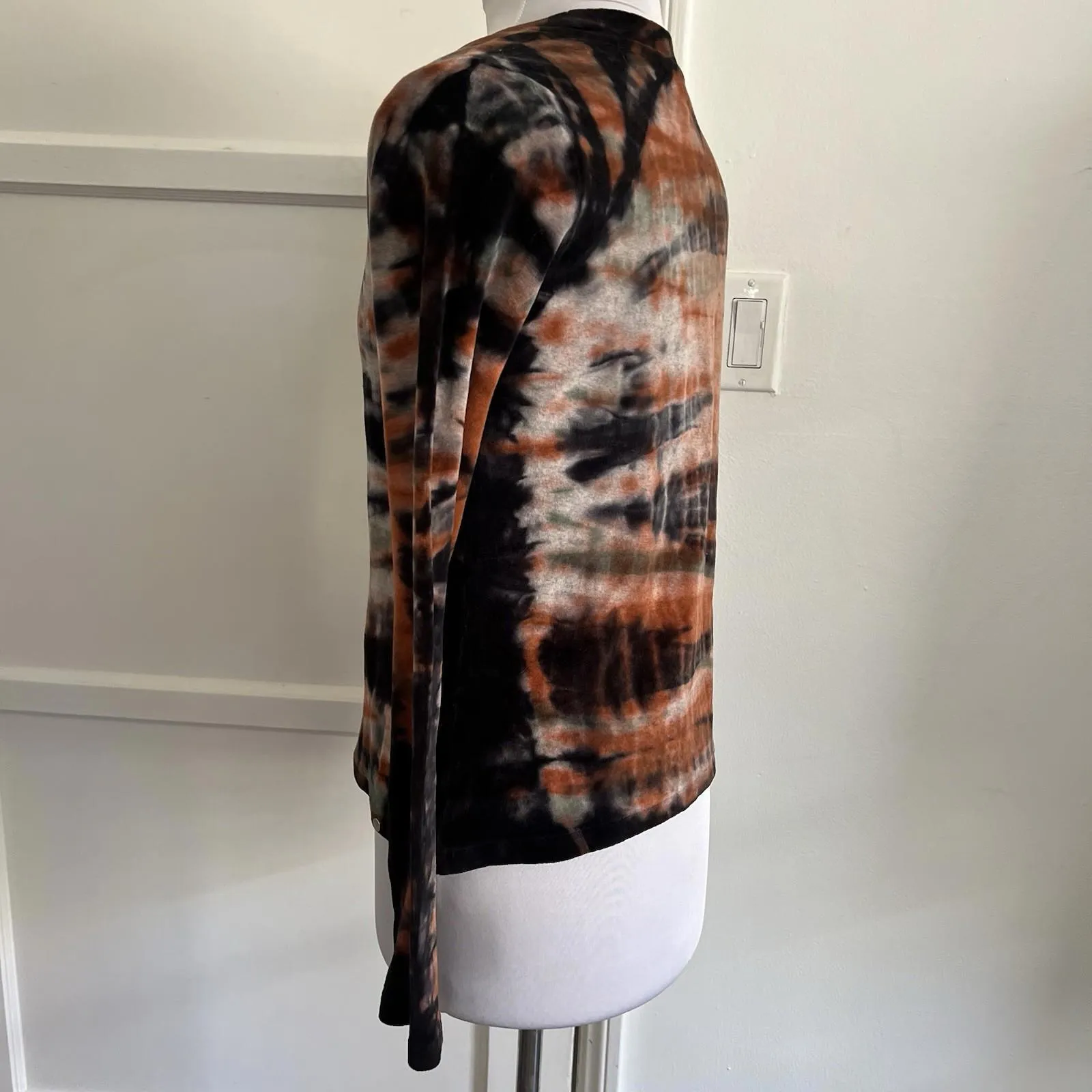 AllSaints LS Velvet Tydy Tee Long Sleeve Top Tie Dye Orange Black Women’s US 6 - Image 8