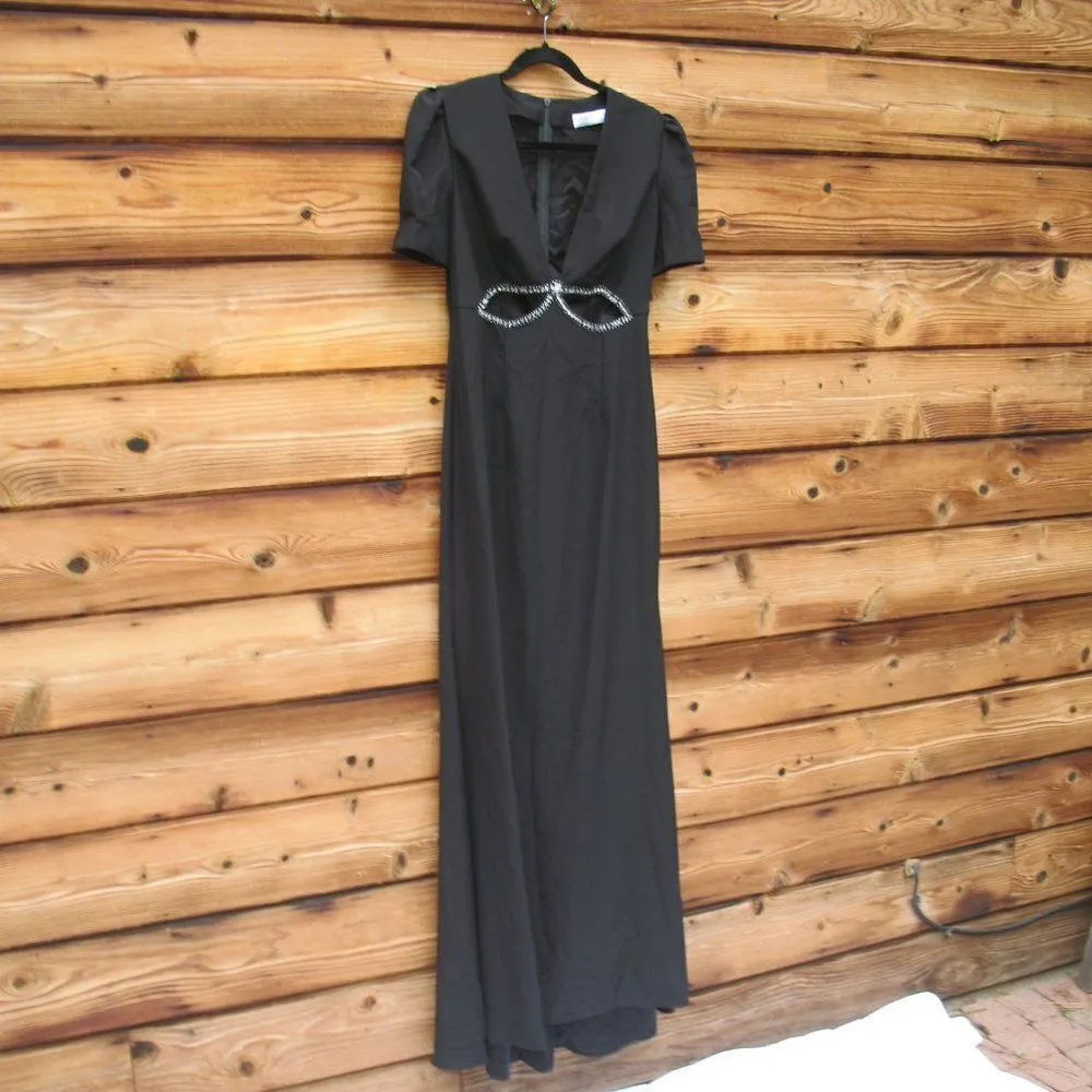 NWT Mac Duggal Ieena Puff Sleeve Black Cut Out Gown Dress 6 2630 - Image 9
