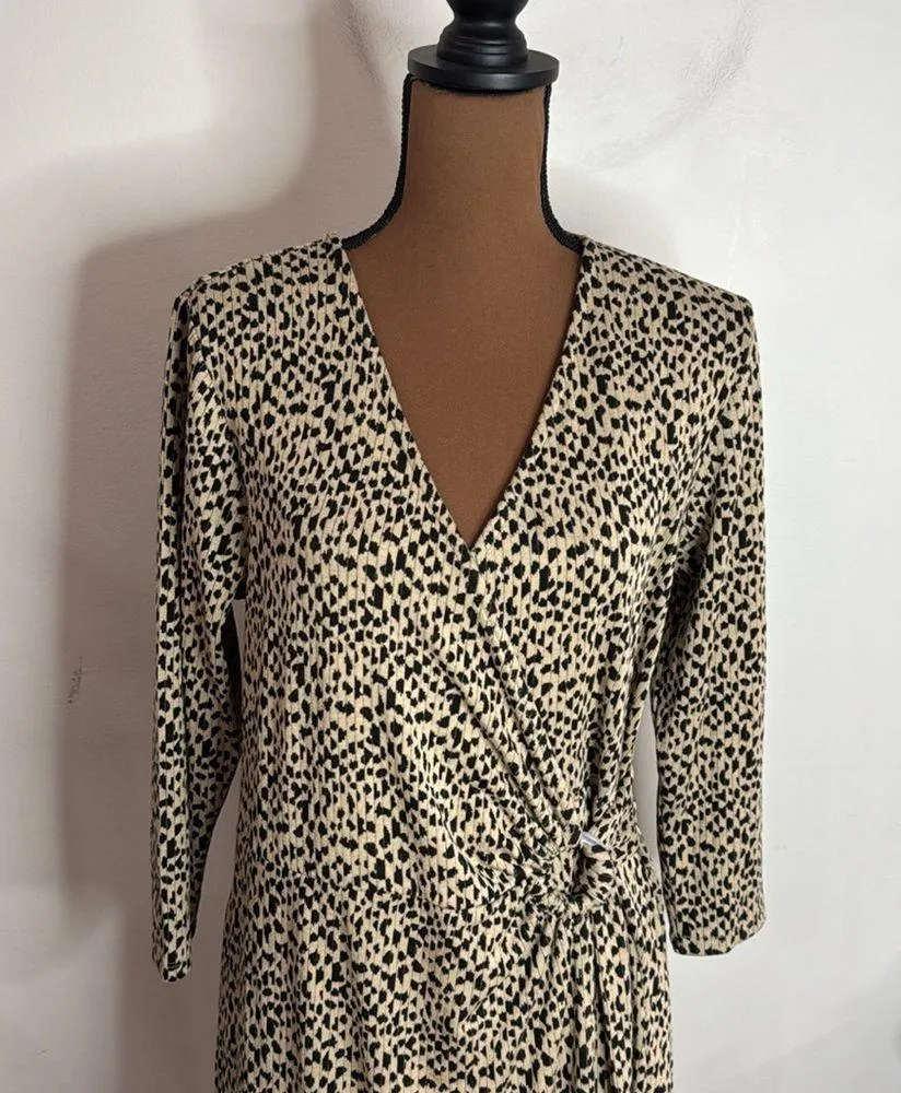 Soft Surroundings Damaria Wrap Dress Leopard Pattern Black/Tan 3/4 sleeve Size L - Image 6