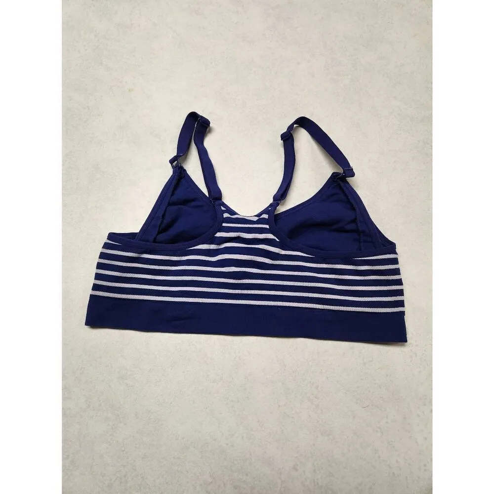 Playtex Pregnancy To Nursing Seamless Wirefree Racerback Crop Bra XL blue stripe - Image 2