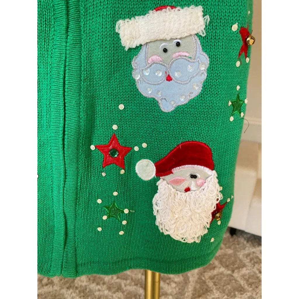 Kim Rogers Santa Christmas Vest Knit Holiday Festive Green Embellished Parisian - Image 6