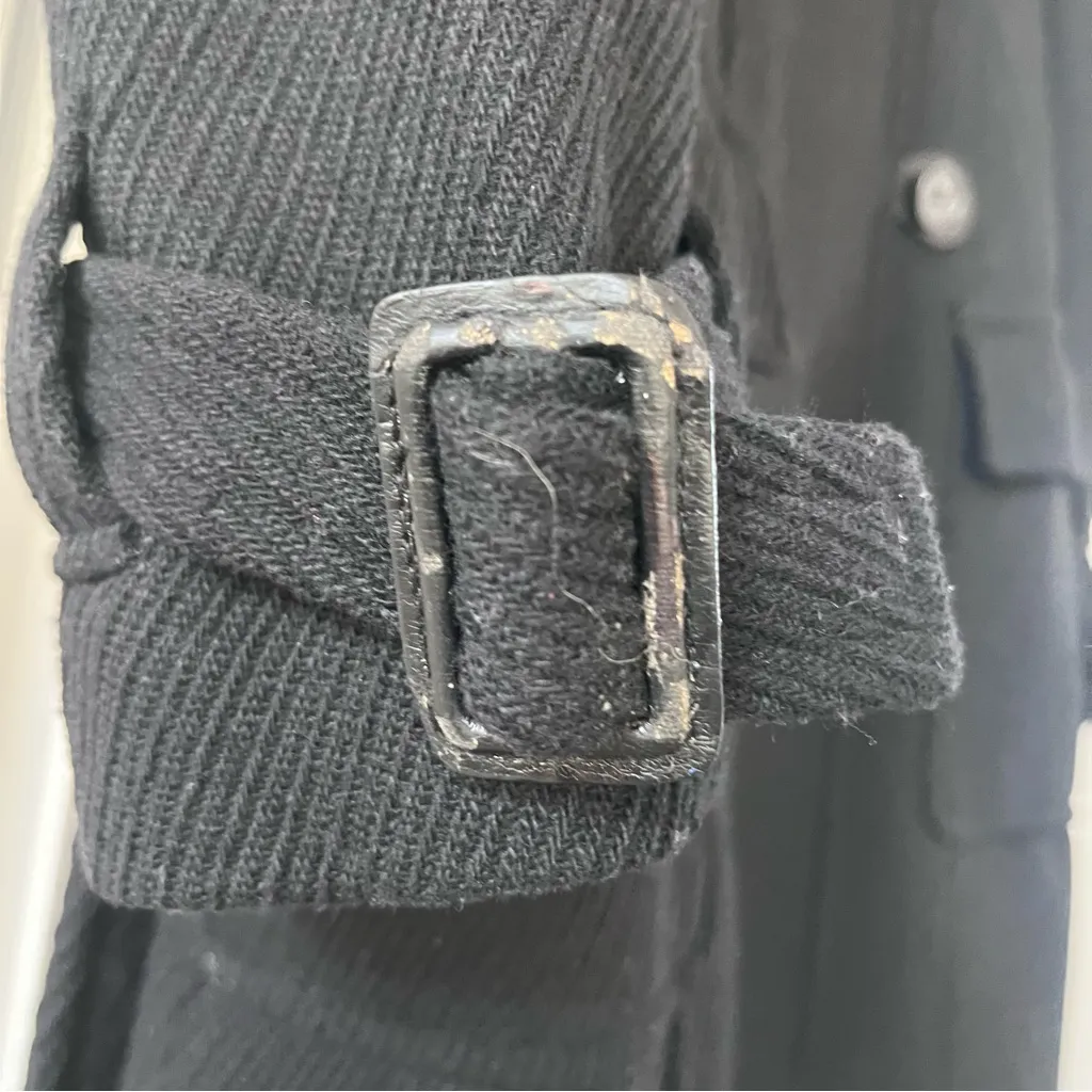 LOFT Ann Taylor Women’s Coat Wool Blend Black Textured Tie Size 4 Mid Length - Image 11