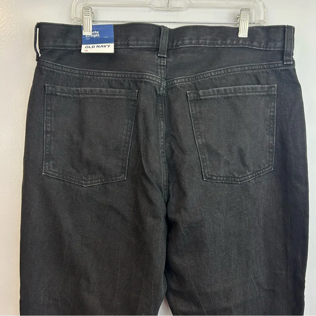 NWT Old Navy Black High Rise Slouchy Straight Distressed Black Denim Jeans Sz 14 - Image 8