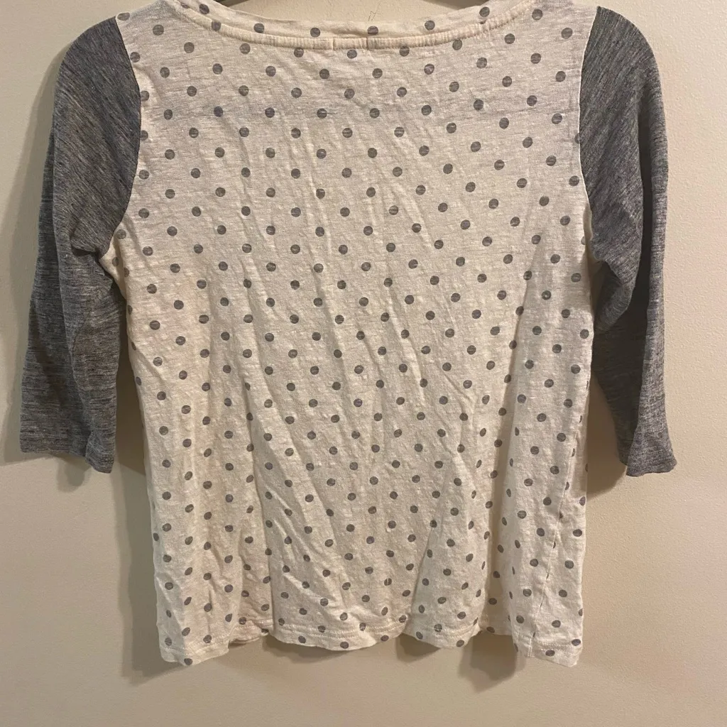 Womens J. Crew Gray White‎ Polka Dot 3/4 Sleeve Round Neck T-Shirt Size Small - Image 3