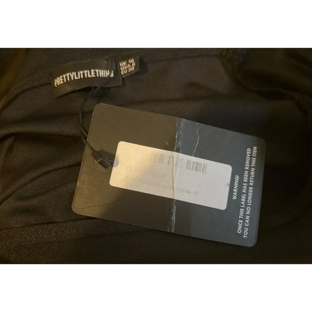 Pretty Little Thing Size 6 Dress Basic Black Bardot BodyCon Stretch NWT - Image 6