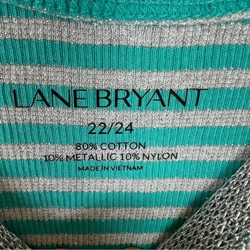 Lane Bryant Women's Striped Metallic Tank Top Teal Silver Size 22/24 Ribbed  NWT - Image 2