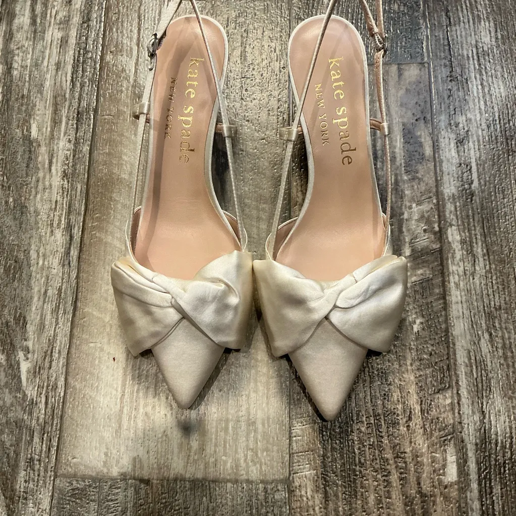 Kate Spade Cream Bow Slingback Heels Size 11 - Image 12