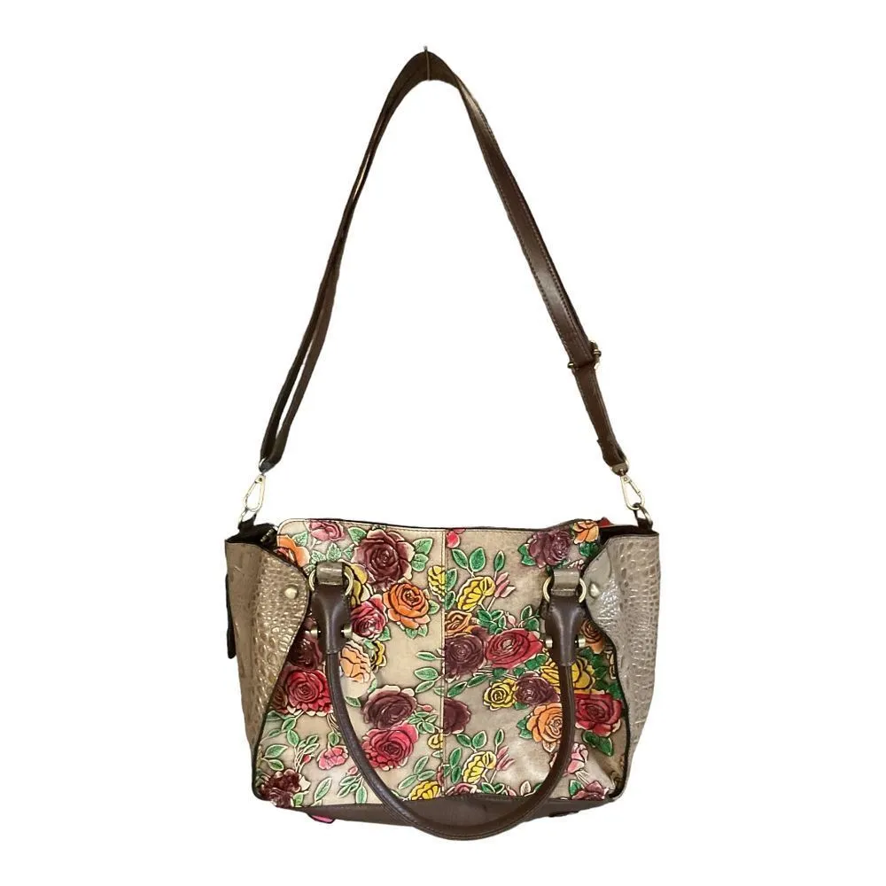 MC Marc Chantal Handpainted Genuine Leather Satchel Croco Embossed Sabrina 2019 Brown - Image 2