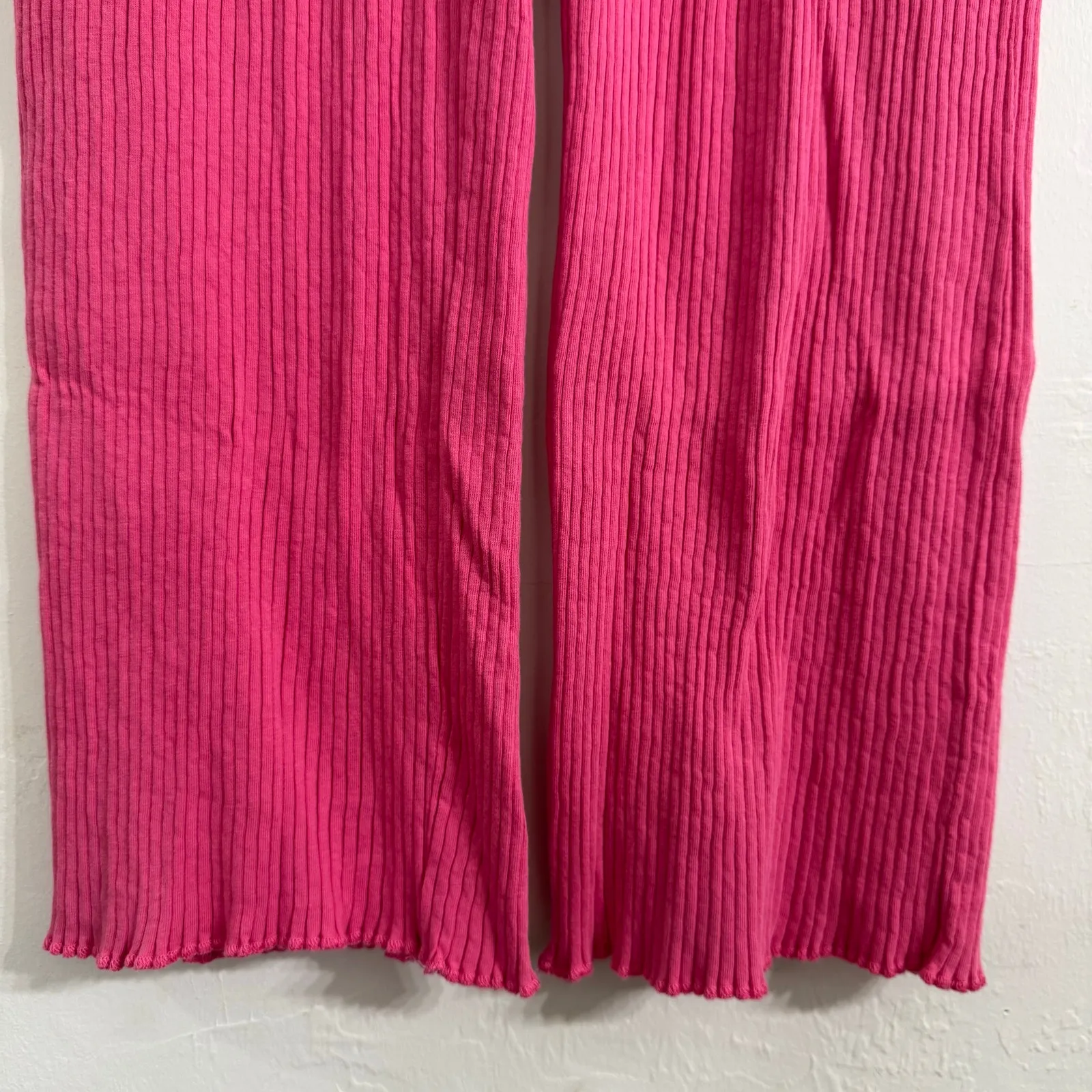 Boohoo Pink Ribbed High Waisted Wide Leg Pants Flare Size 6 (US) - Image 3