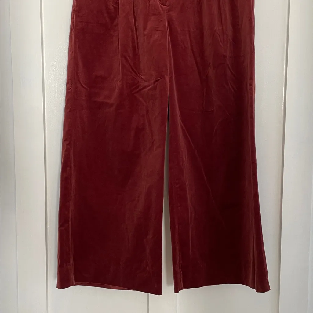 BANANA REPUBLIC Veluro Relaxed High Rise Wide Leg Velvet Pant Cabin Red Size 12S - Image 5