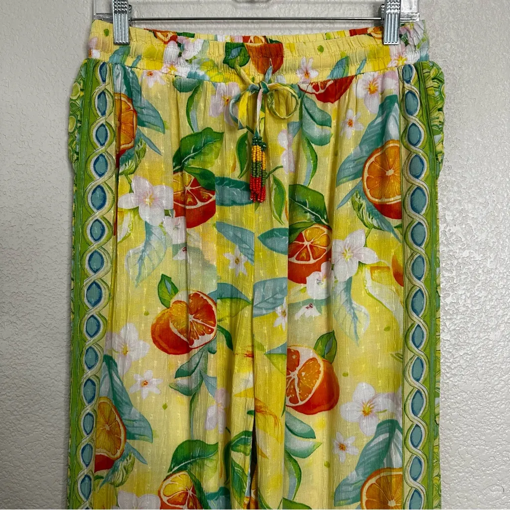 C&C California Boho Citrus Floral Print Wide Leg Pants, Sz Large - Image 2