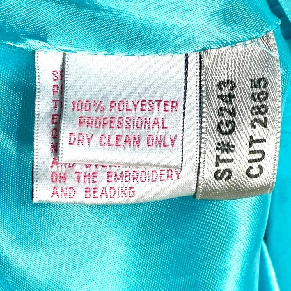 Turquoise Strapless Gown 2 Beaded Bodice Pageant Flowy Chiffon Skirt Prom Fairy Blue - Image 11