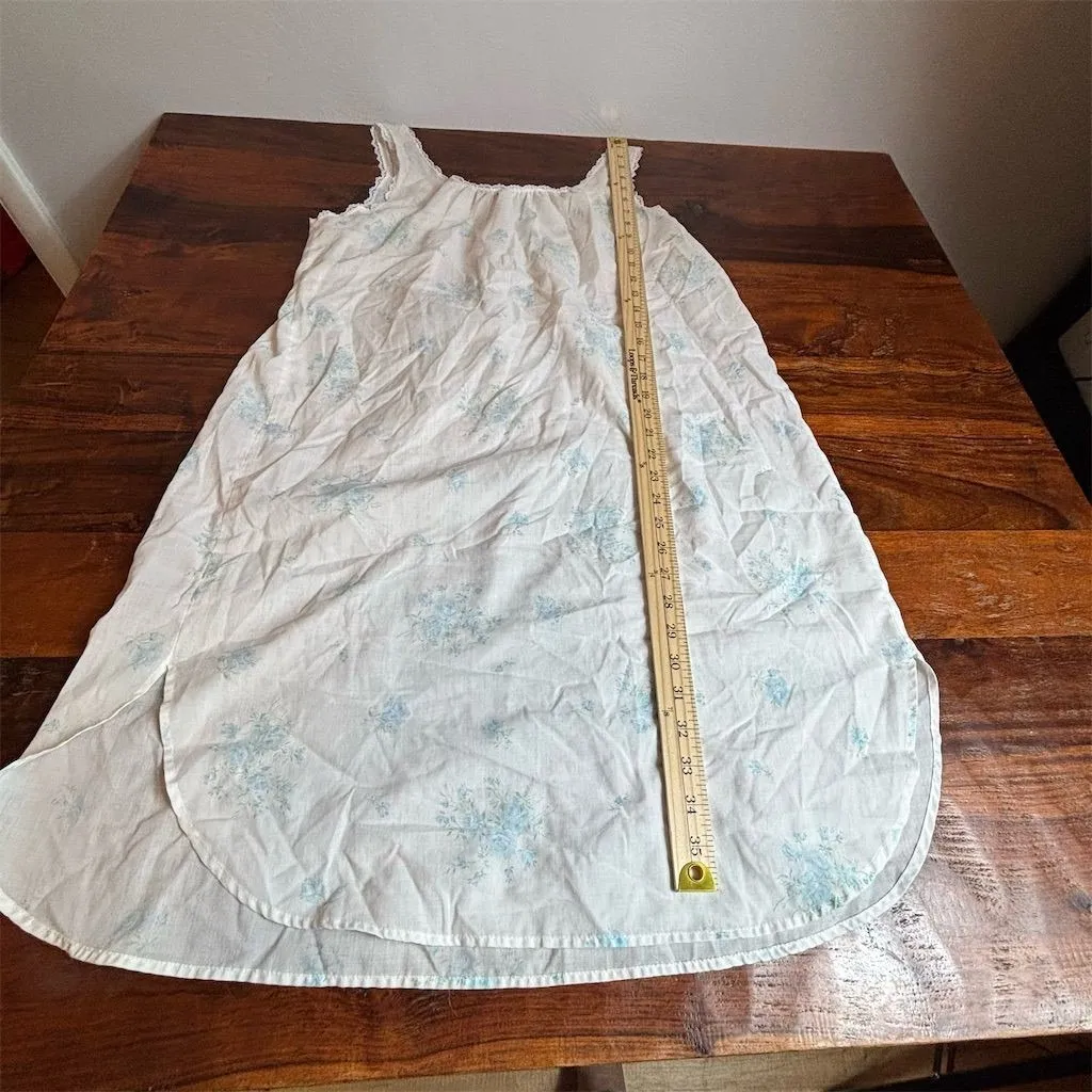 Vintage Eileen West Women's Babydoll Nightgown M Blue Floral Lace Trim Size M - Image 5