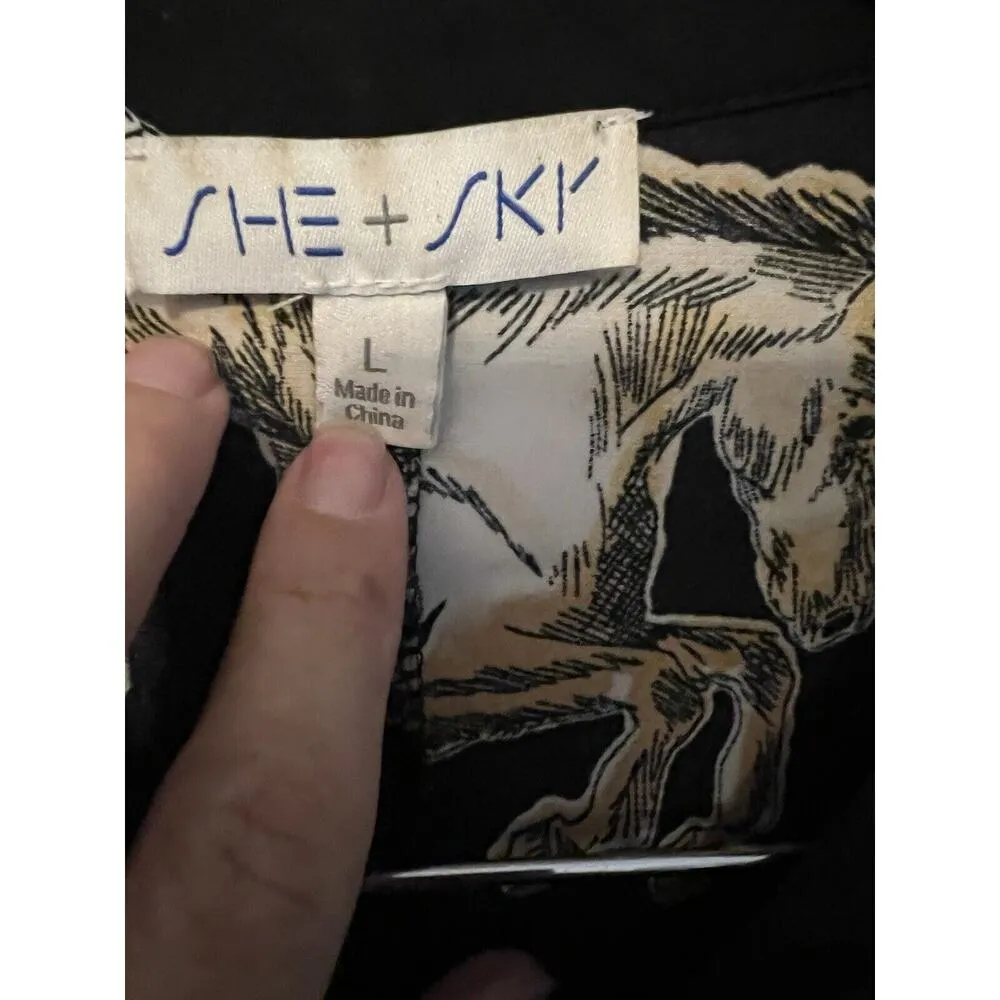 Equestrian Horse Shirt country Women Sz large Black Button Down She & Sky - Image 5