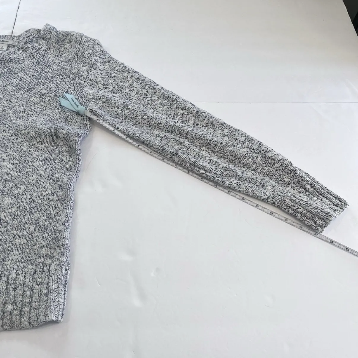 LL Bean Ivory Blue Marled Cotton Ragg Crew Neck Pullover Sweater SMALL PETITE Size undefined - Image 9