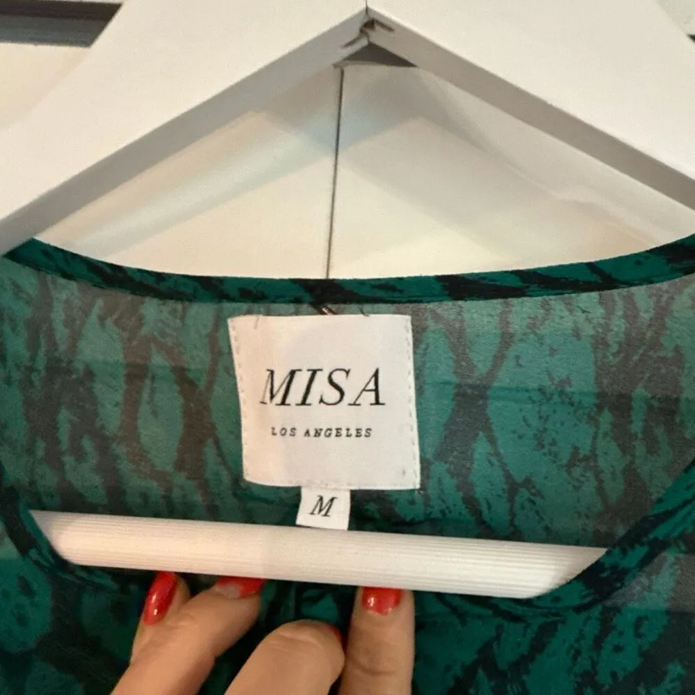 Misa Los Angeles Demaris green ruffled tie neck blouse M - Image 5