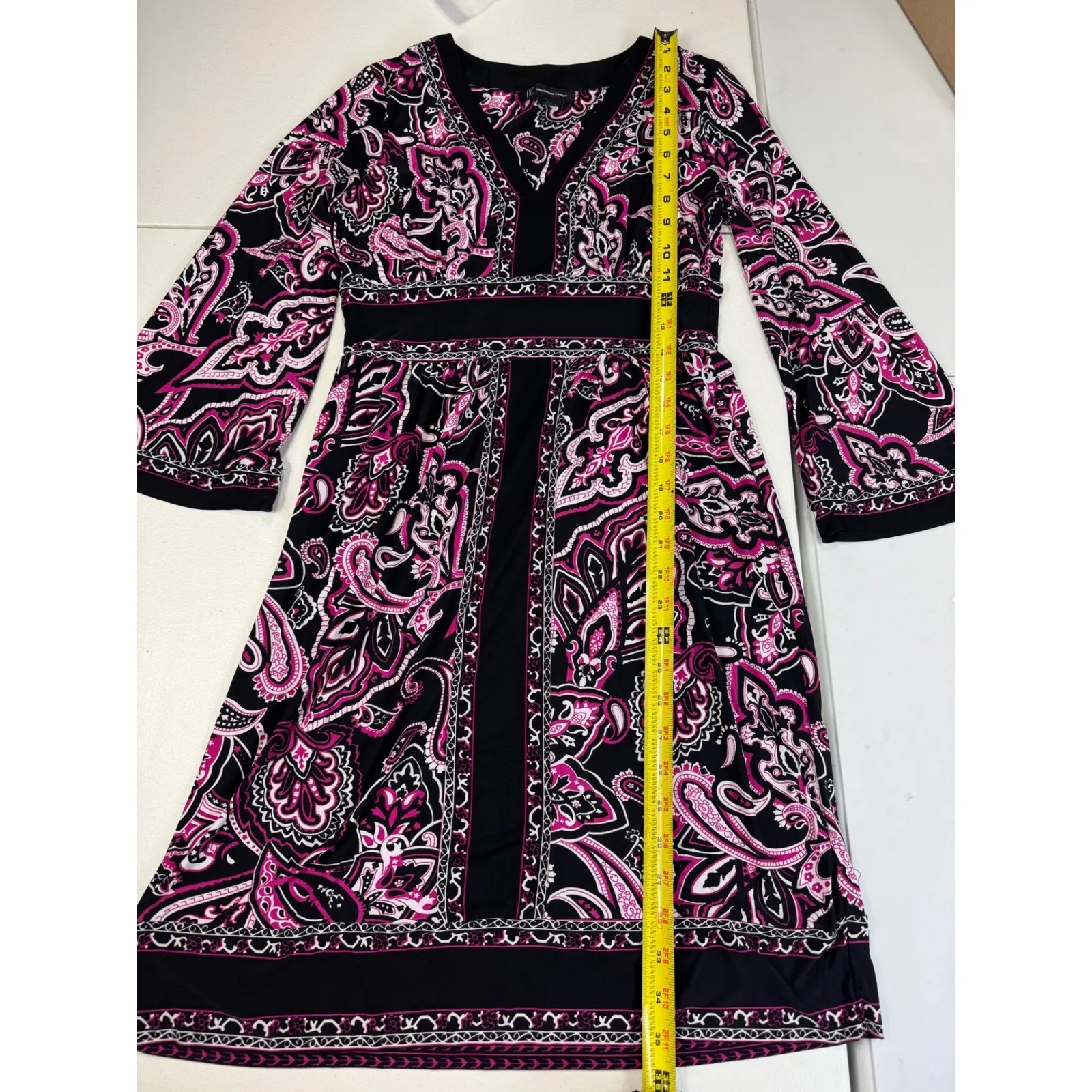 Paisley Print Dress‎ V Neck 3/4 Sleeve Stretch Comfortable Casual Day Party Black - Image 4