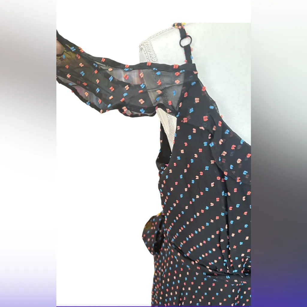 Betsey Johnson Fairy Black Asymmetrical Polka Dot coral, pink and blue Dress - Image 4