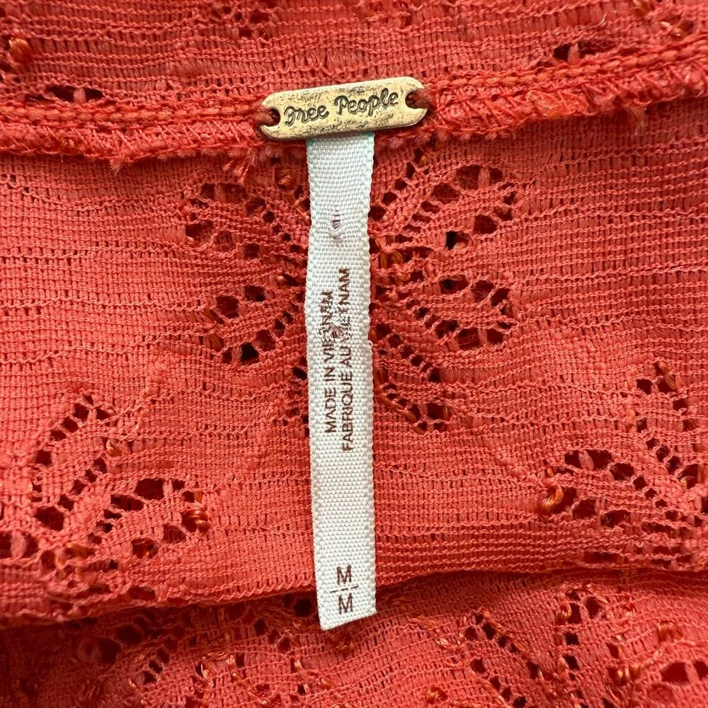 Free People Daisy Godet Lace Mini Dress Women's Medium Orange Embroidered Boho - Image 15