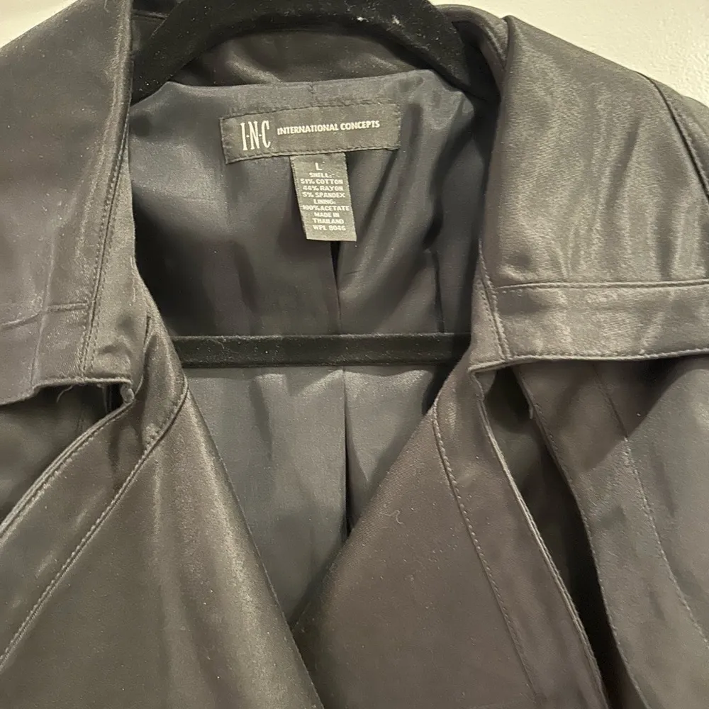 INC International Concepts Macys Satiny Dressy Trenchcoat Evening Jacket Coat Black Size L - Image 4