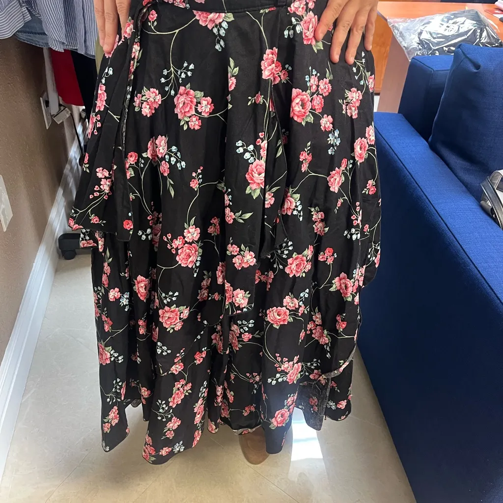 Layered‎ Printed Skirt 100% Cotton Size 10 belt looped waist western Collection Black - Image 12