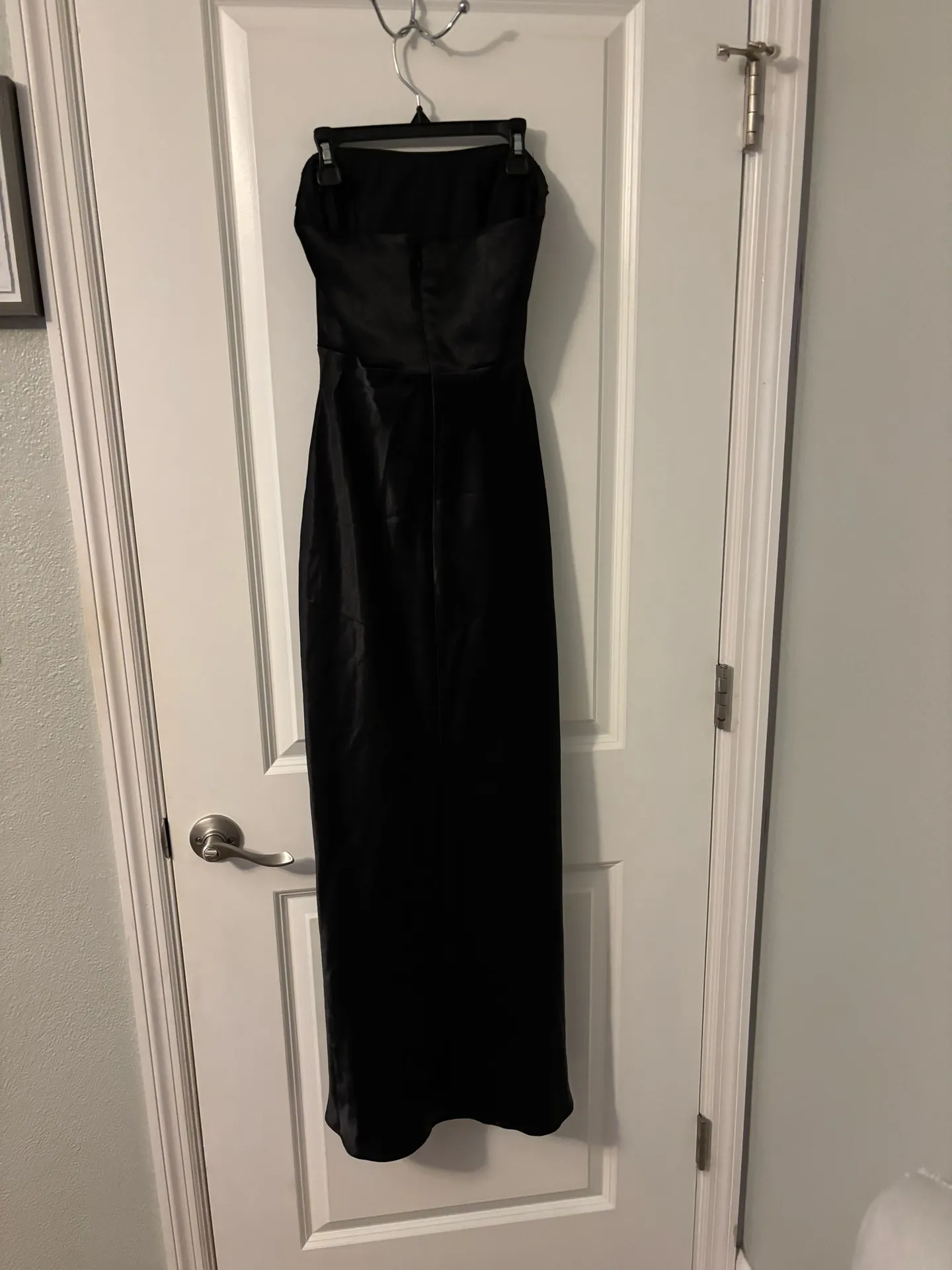 Birdy Grey Strapless Shiny Black Satin Gown, Sz XS - Image 3