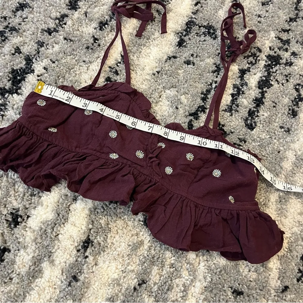 Free People Embellished Purple Ruffle Tank Crop Top Medium - Image 5