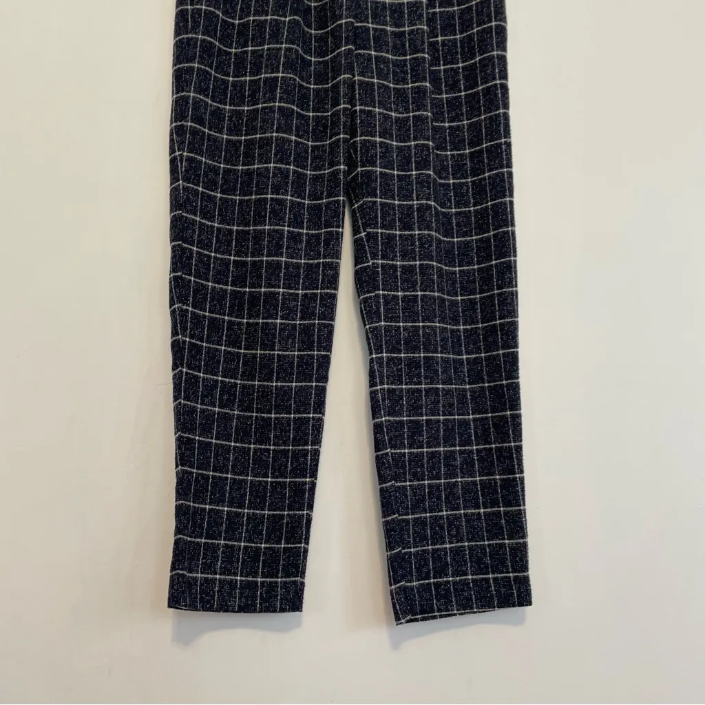 FRNCH PARIS Navy Blue Windowpane Grid Crop Cropped Tapered Leg Pants Trousers S - Image 8