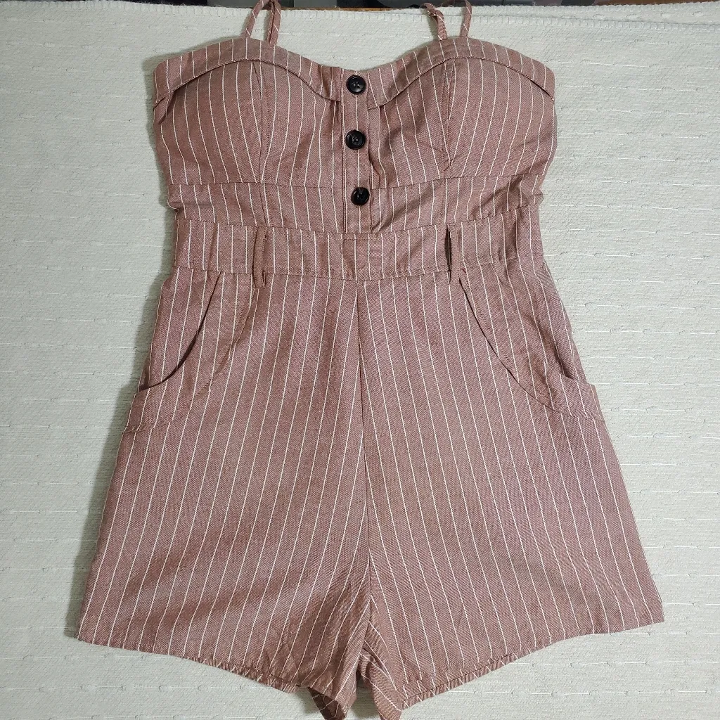 Active USA Brown and‎ white Striped print Romper Size L - Image 2